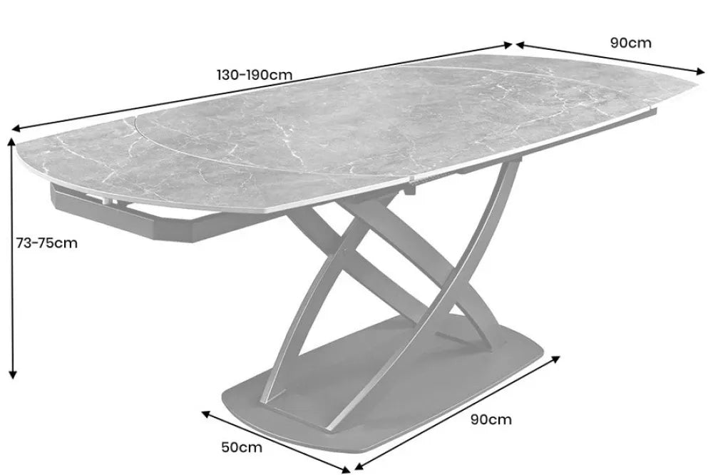 Masa extensibila din Ceramica Bej si Metal Grej L130-190xH75cm Inception