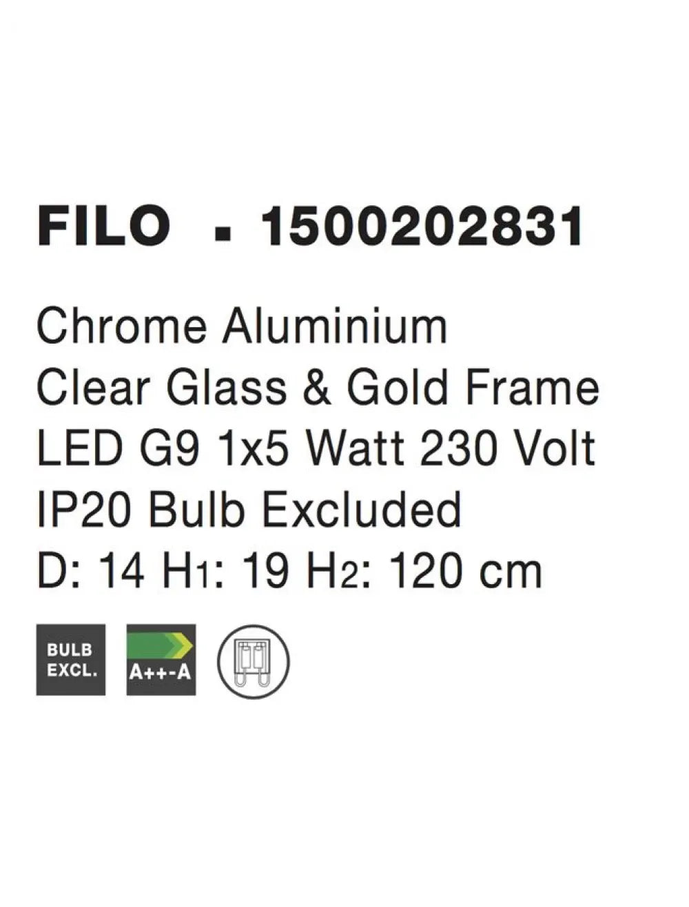 Pendul structura din Aluminiu Argintiu si abajur din Sticla Transparent H120xL14cm IP20 FILO