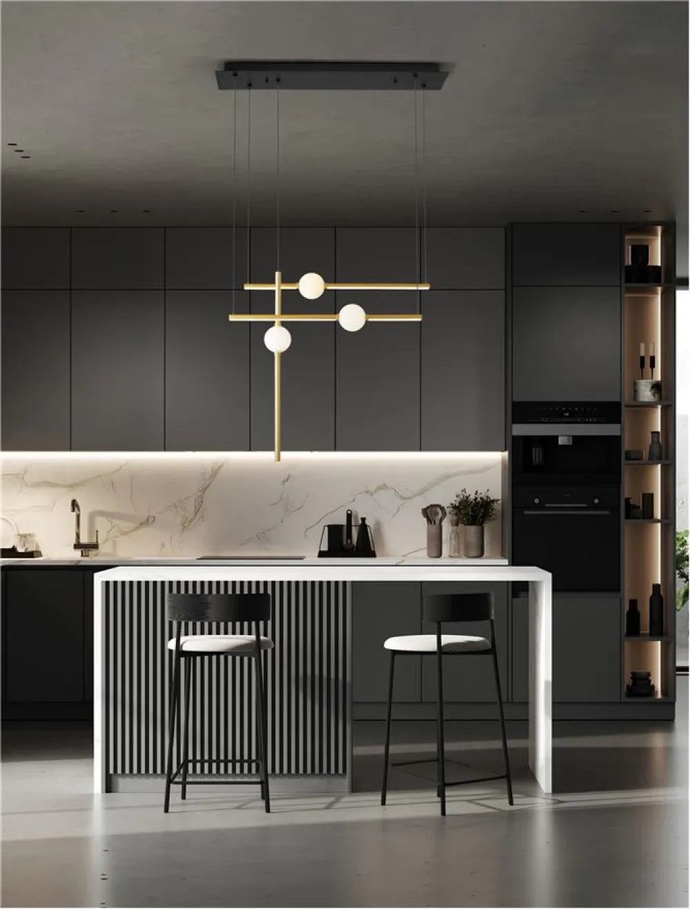 Candelabru structura din Aluminiu Negru/Auriu si abajur din Sticla Alb H120xL89cm IP20 26W 2541lm 3000k ACROBAT