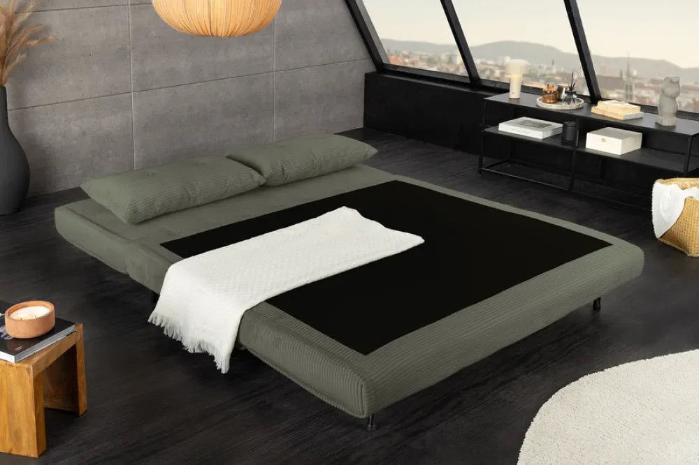 Fotoliu cu functie de dormit tapitat cu Raiat Verde si picioare din Lemn de pin Negru H83xL140xA90cm SMART MULTIFUNCTION