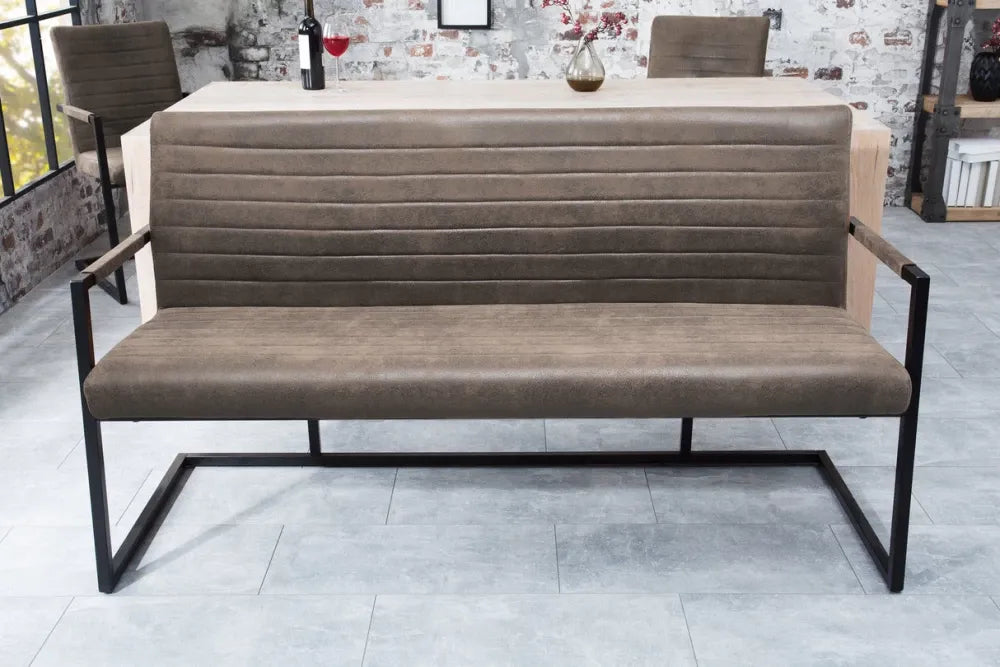 Banca din Metal Negru si Microfibra Maro taupe H88xL160cm Loft