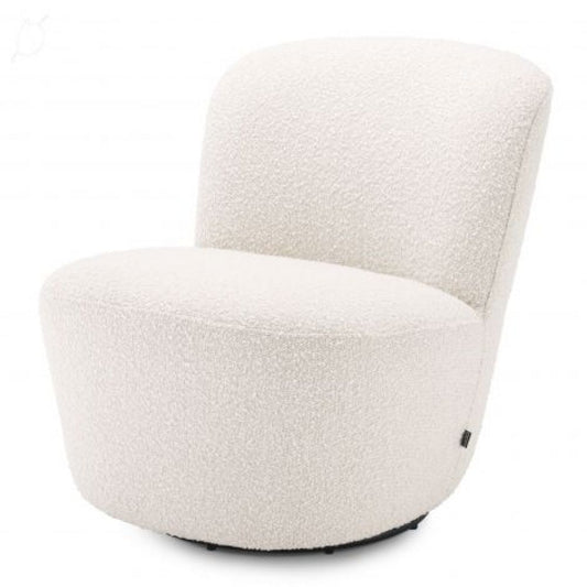 Fotoliu rotativ tapitat cu Boucle Crem cu baza din Metal Negru H75xL67xA71cm Doria