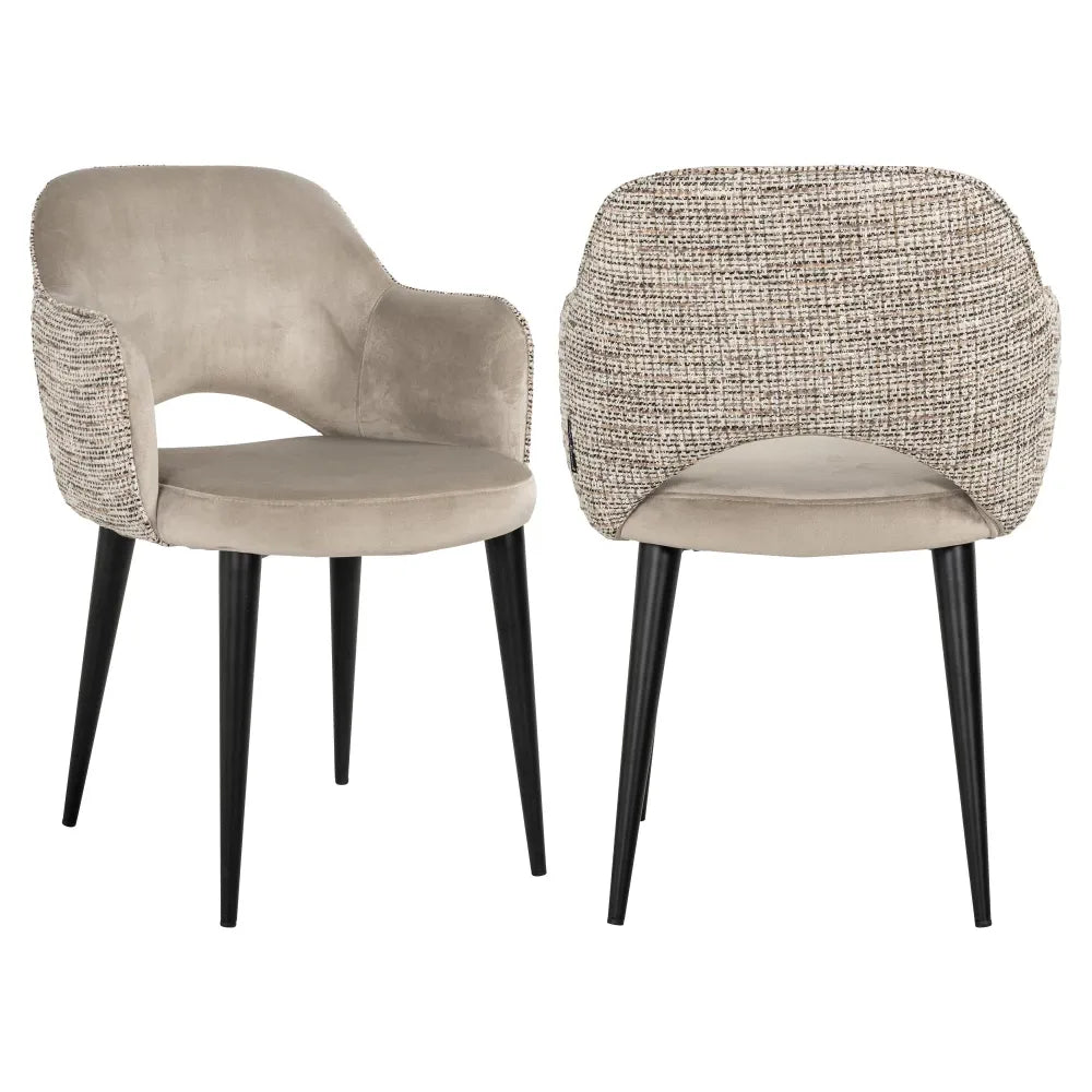 Scaun tapitat cu Catifea/Stofa Gri/Bej cu picioare din Metal Negru H85xL60xA64cm Giovanna Richmond Interiors