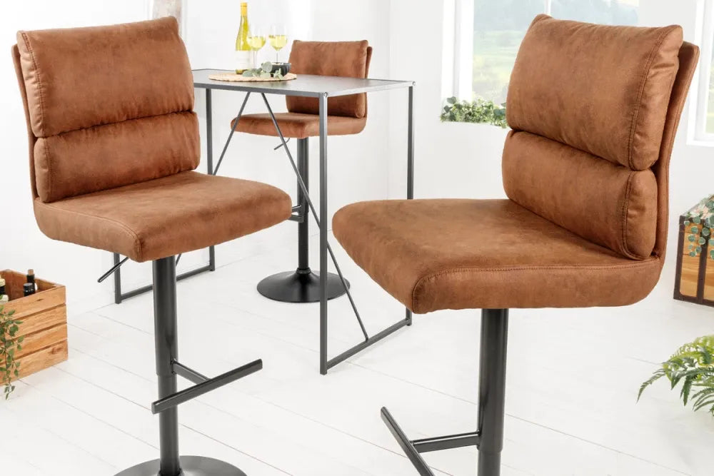 Set 2 scaune de bar din Metal Negru si Microfibra Maro H100-121xL45cm Comfort
