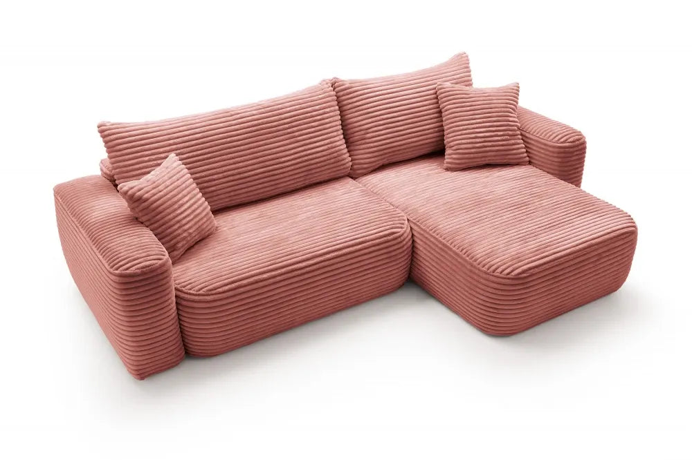 Coltar extensibil tapitat cu Corduroy Roz cu lada depozitare Billy