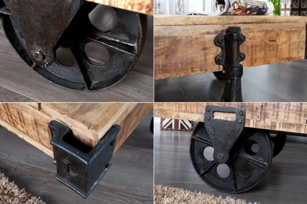 Masuta de cafea Dreptunghiulara din Lemn masiv de mango Maro si Metal Negru L160xH40cm Railway