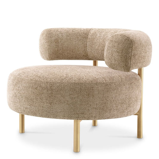 Fotoliu Thompson Eichholtz tapitat cu Stofa Lyssa Bej cu picioare din Otel inoxidabil Auriu H65xL85xA80cm