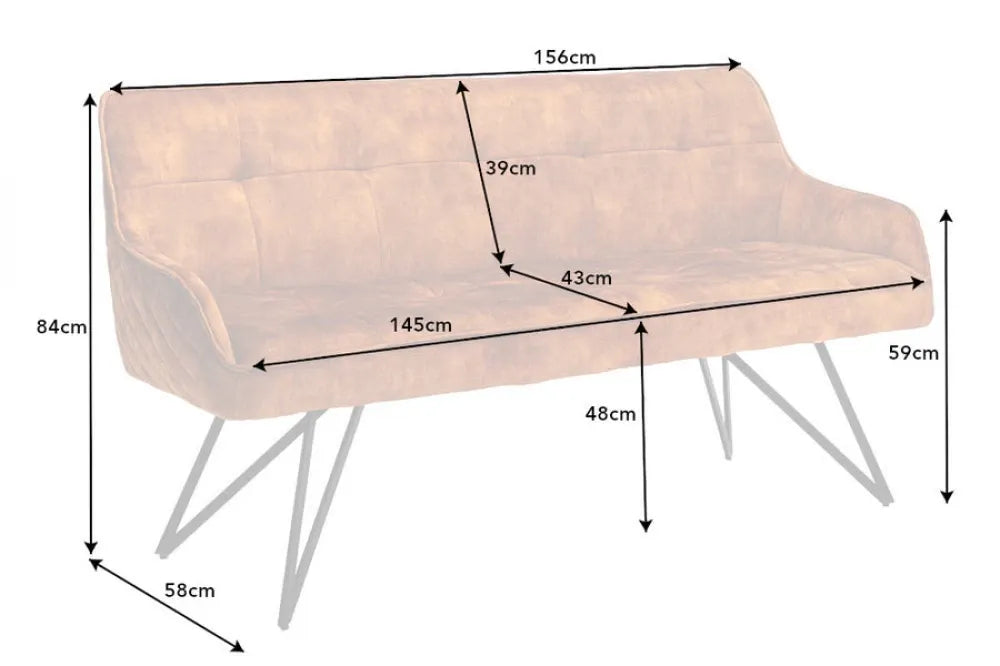 Banca din Metal Negru si Catifea Galben H84xL156cm Euphoria