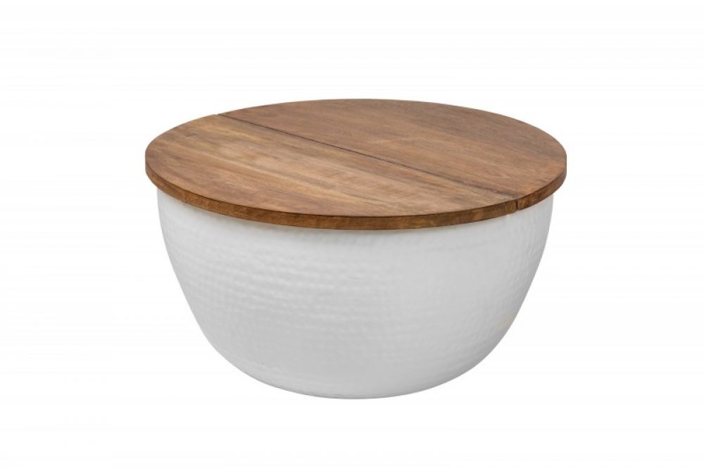 Masuta de cafea rotunda din lemn masiv de mango si Metal Maro/Alb D60xH31cm Orient Storage