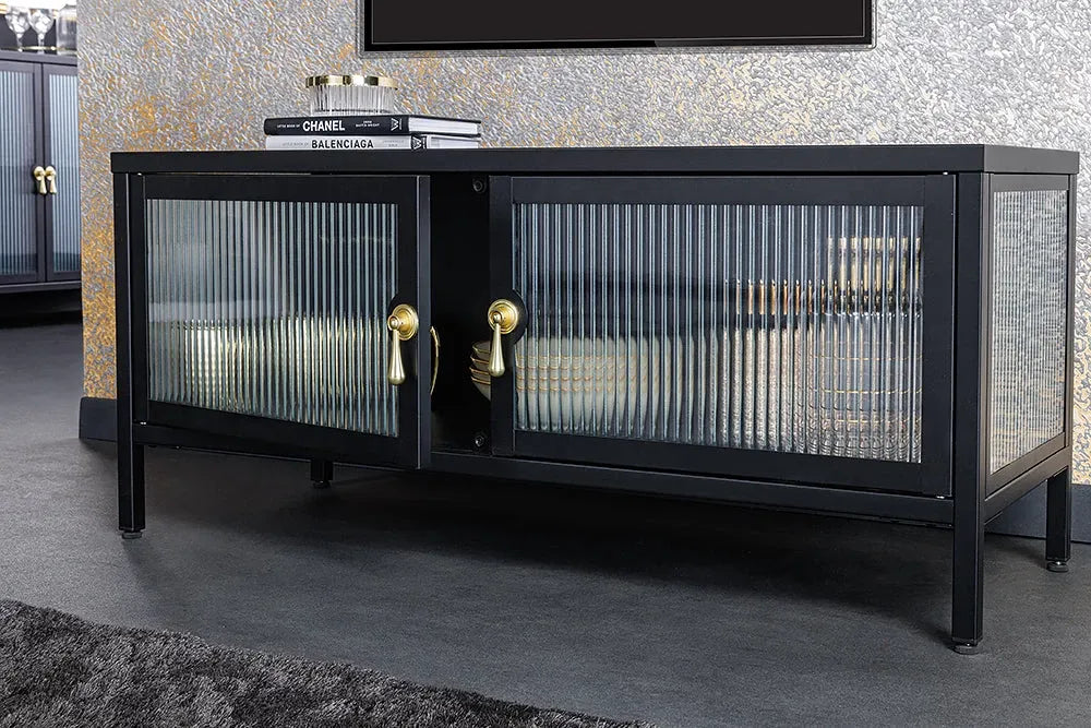 Comoda din Metal Negru si Metal/Sticla securizata Negru/Transparent L90xH70cm AMSTERDAM