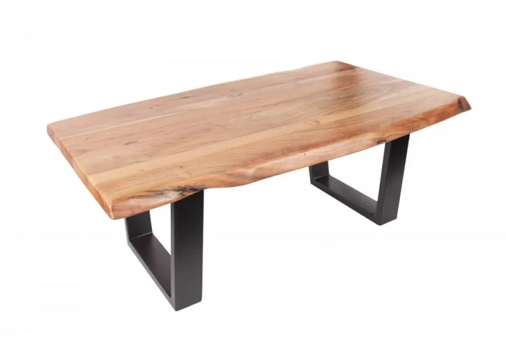 Masuta de cafea Dreptunghiulara din Lemn masiv de salcam Maro si Metal Negru L110xH40cm Mammut