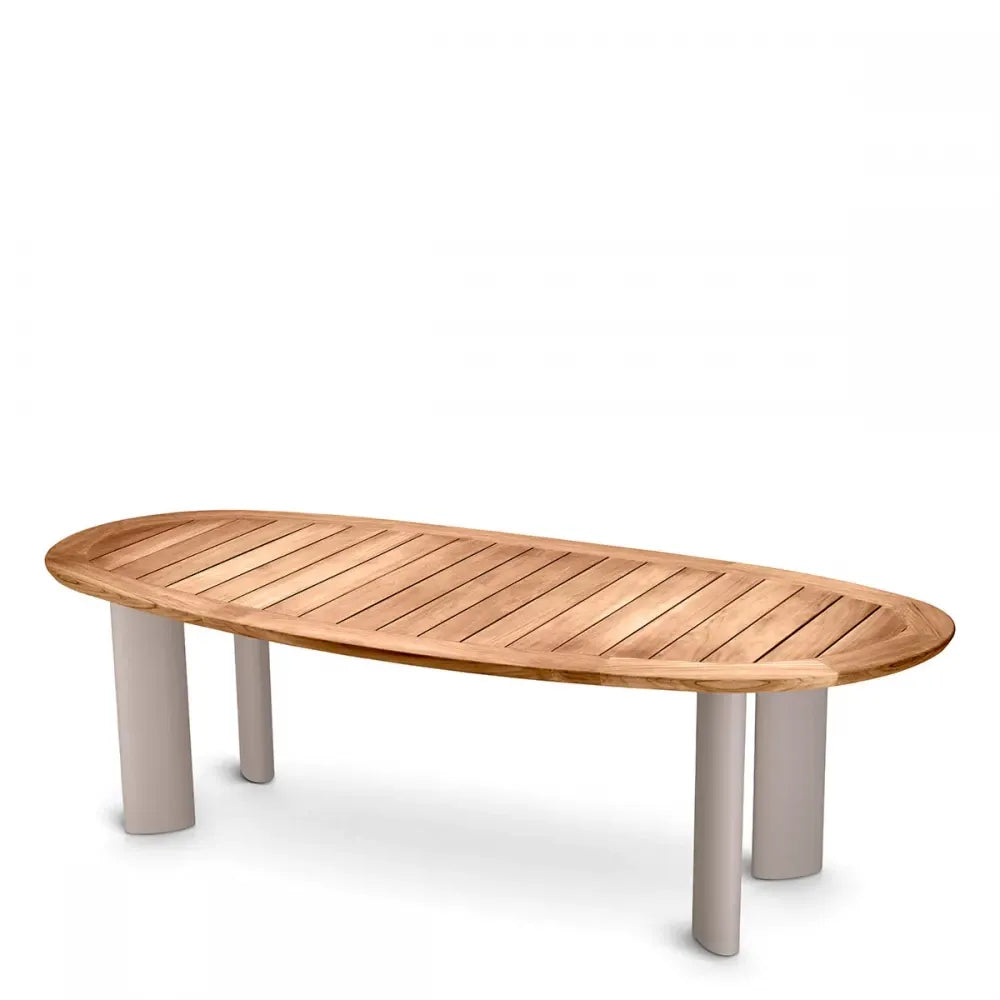 Masa de exterior din Metal Bej si Lemn de tec Maro H76xL258.5cm Free Form Eichholtz