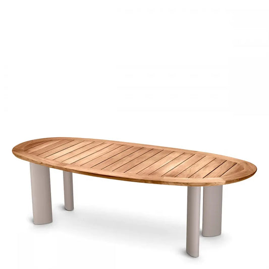 Masa de exterior din Metal Bej si Lemn de tec Maro H76xL258.5cm Free Form Eichholtz