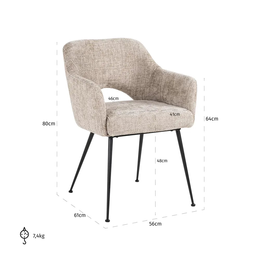 Scaun tapitat cu Stofa Bej cu picioare din Metal Negru H80xL56xA61cm Jenthe Richmond Interiors