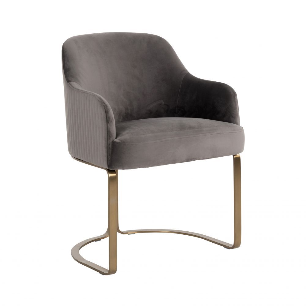 Scaun cu brate din Catifea si Metal Gri/Auriu H81xL60xA60cm Richmond Interiors Hadley Richmond Interiors