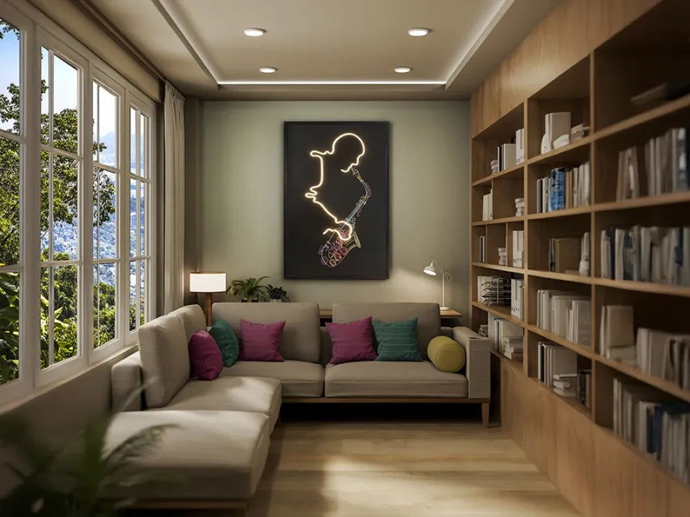 Tablou cu led din Panza/MDF Multicolor L80xH120cm Saxofón