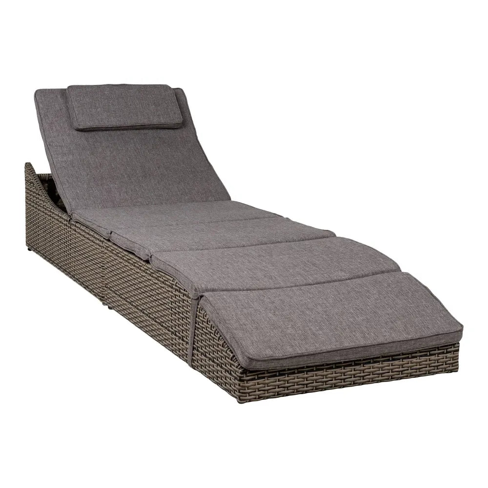 Sezlong de exterior cu perna din Metal/poliratan Maro si Stofa Gri H35/80xL200cm Split