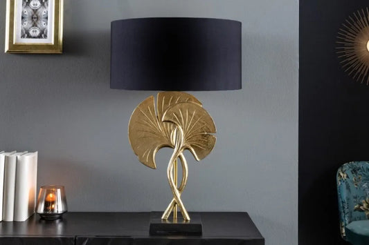 Veioza din Metal Auriu si Textil Negru H62xD40cm Ginkgo