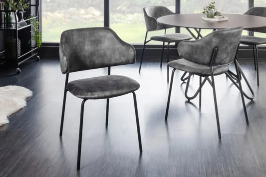 Set 2 Scaune tapitate cu Catifea Gri cu picioare din Metal Negru H83xL58xA54cm Tracy
