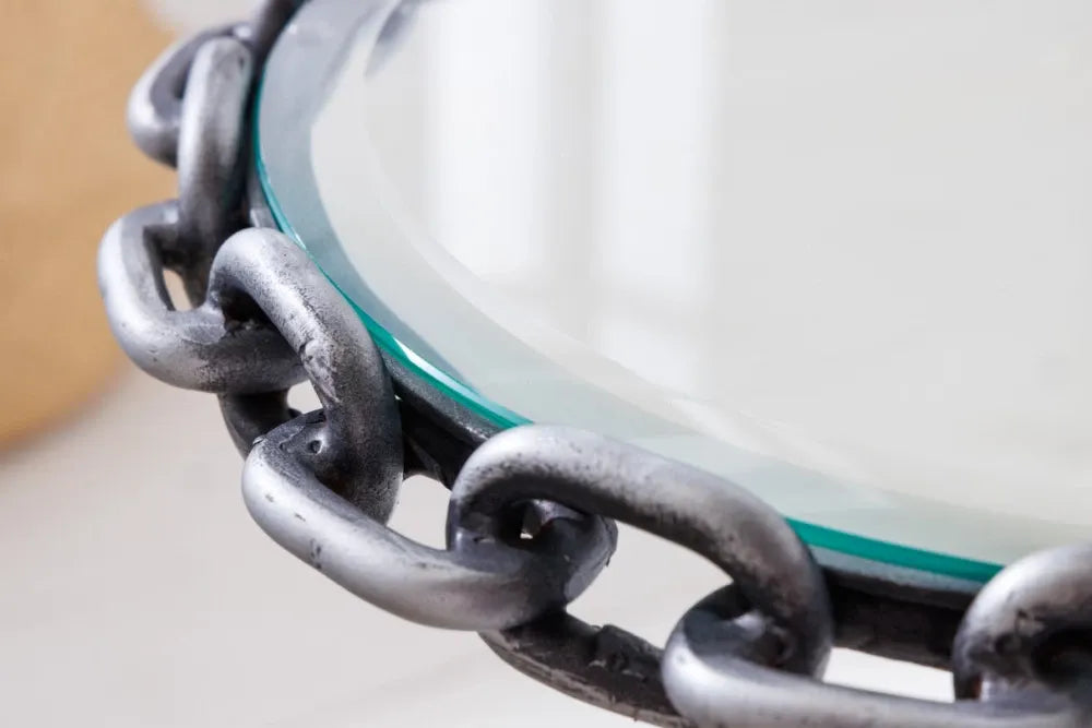 Masuta laterala din Sticla securizata Transparent si Metal Argintiu L33xH55cm Chain