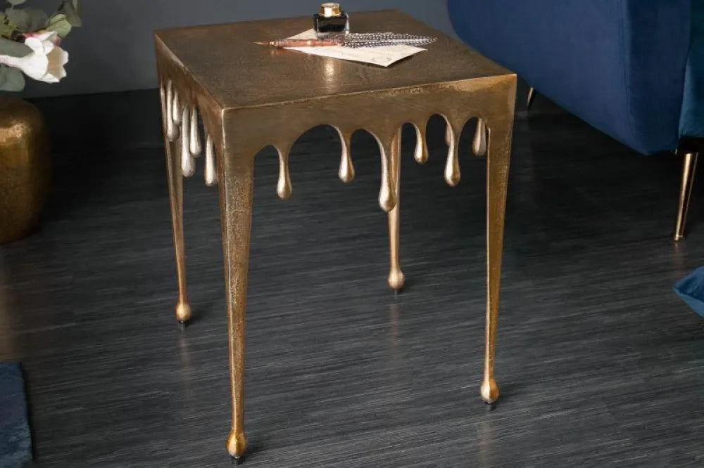 Masuta laterala Patrata din Metal Auriu L34xH44cm Liquid S
