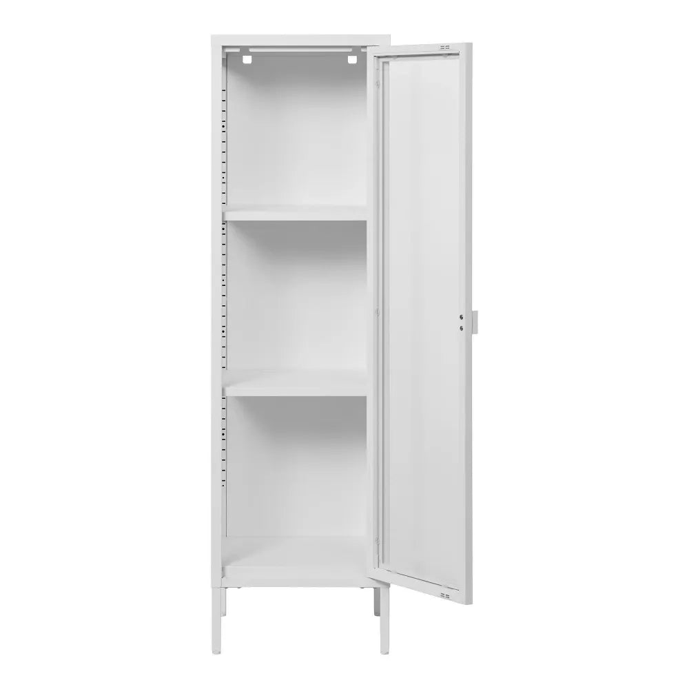 Dulap ingust cu 1 usa din Sticla si Metal Alb L40xH140cm Brisbane Slim