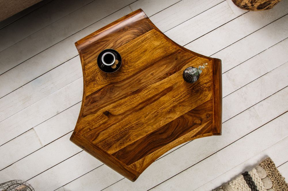 Masuta de cafea asimetrica din lemn masiv si Metal Maro/Negru L90xH38cm Retro