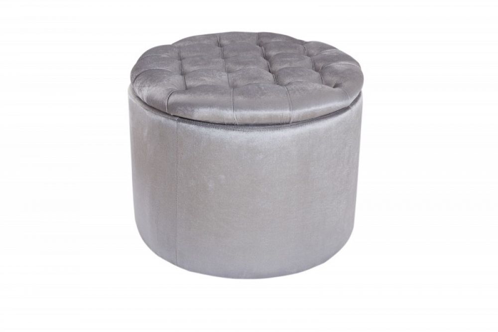Puf rotund cu spatiu pentru depozitare tapitat cu Catifea Gri D50xH41cm Saft