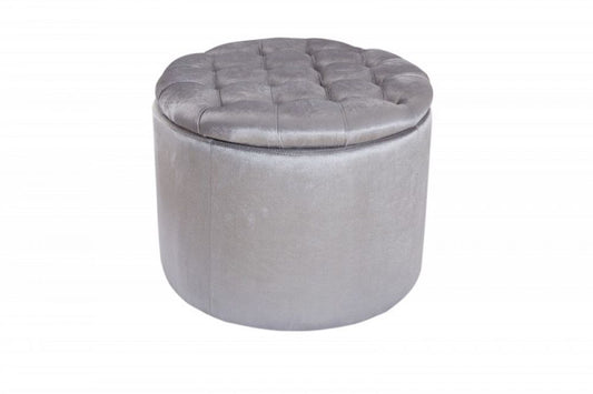 Puf rotund cu spatiu pentru depozitare tapitat cu Catifea Gri D50xH41cm Saft