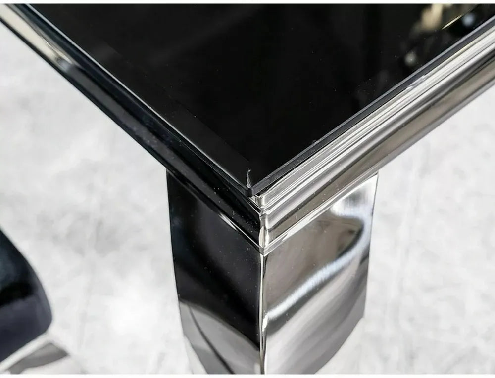 Masa din Sticla securizata Negru si Metal Argintiu L150xH75cm Prince