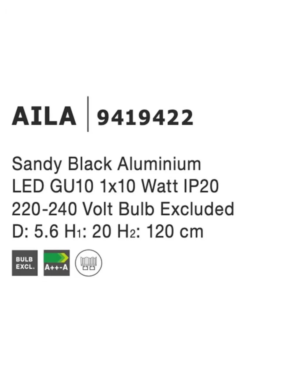 Pendul din Aluminiu Negru H120xL5.6cm IP20 AILA