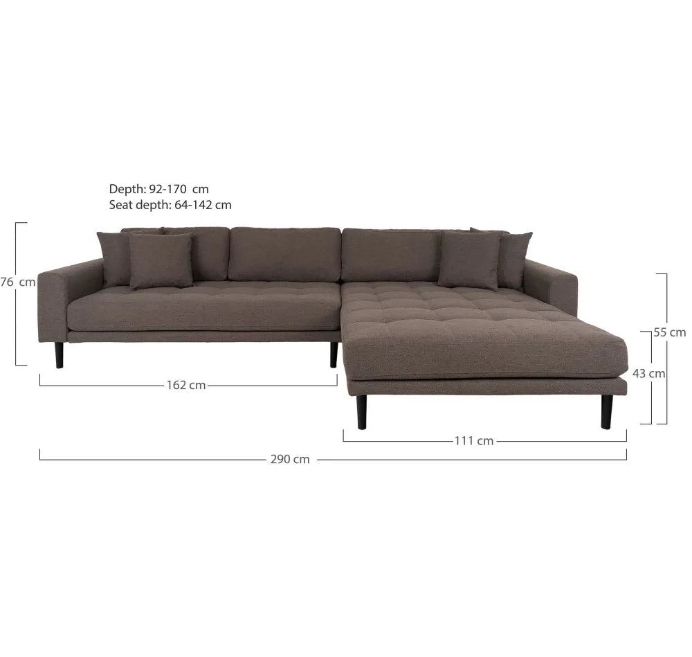 Coltar orientare dreapta cu picioare din Lemn de fag negru tapitat cu Stofa Maro L290xH76cm Lido