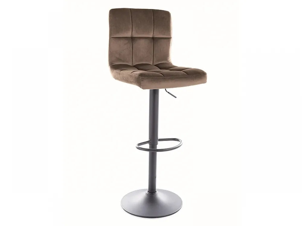 Scaun de bar cu inaltime reglabila din Catifea Bej inchis si Metal Negru Hx96-117Lx42xA47cm Tokyo
