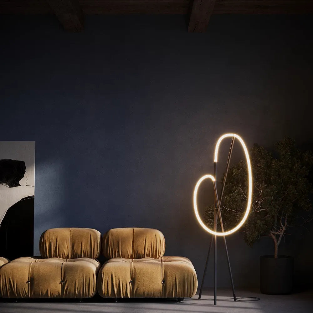 Lampa podea din Aluminiu Negru si Silicon Alb H162xL45cm Crochet