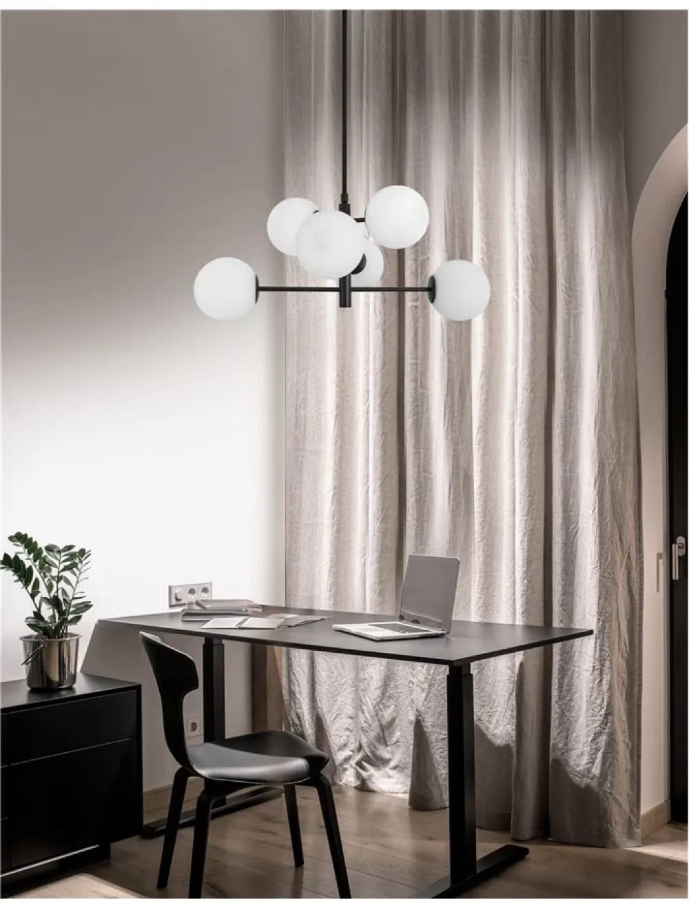 Lustra structura din Metal Negru si abajur din Sticla Alb H120xL70cm IP20 IMPERO