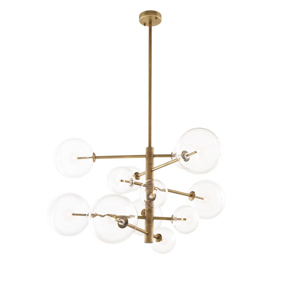 Lustra rotunda cu inaltime reglabila din Sticla Transparent cu 12 becuri D90xH150cm ARGENTO S
