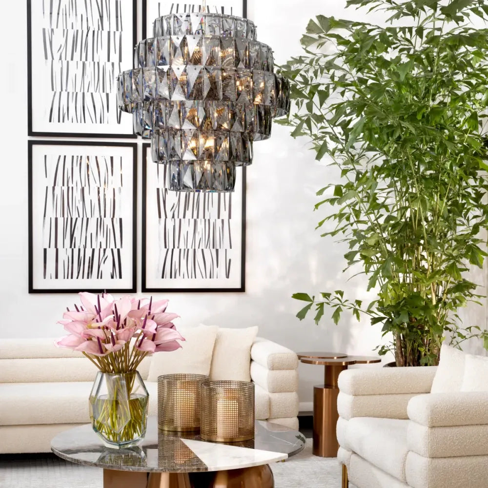 Candelabru din Metal Argintiu si Cristal Fumuriu H80xD80cm Amazone L Eichholtz