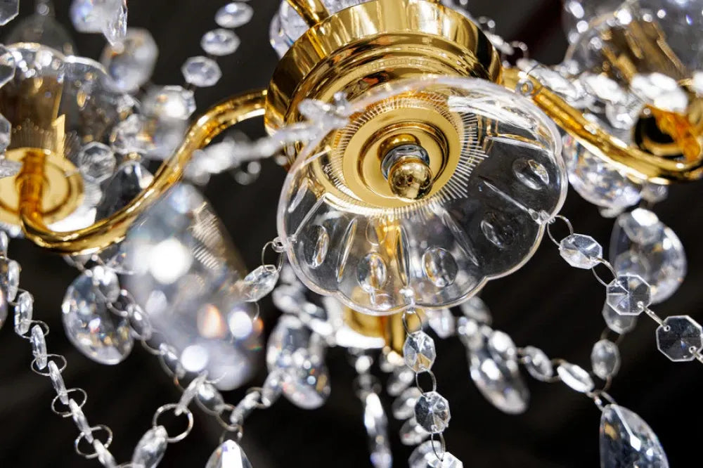 Candelabru din Metal Auriu si Acrilic Transparent D30xH40cm DIAMONDS