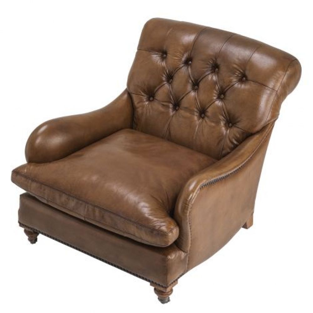 Fotoliu din Piele Maro cu baza din Lemn Maro H76xL75xA70cm Club Caledonian