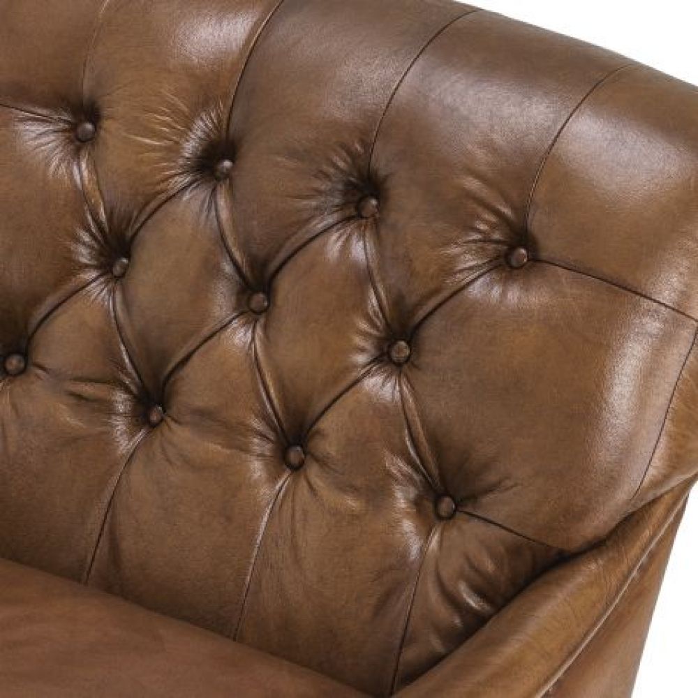 Fotoliu din Piele Maro cu baza din Lemn Maro H76xL75xA70cm Club Caledonian