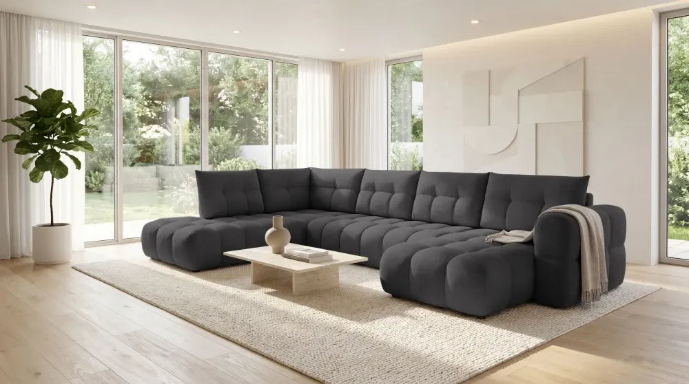 Coltar in forma de U tapitat cu material pet friendly Alias gri L374 x 219cm