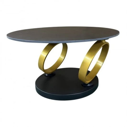 Masuta de cafea rotativa Rotunda din Ceramica Negru/Alb si Metal Negru/Auriu D80xH44cm Dancing Rings