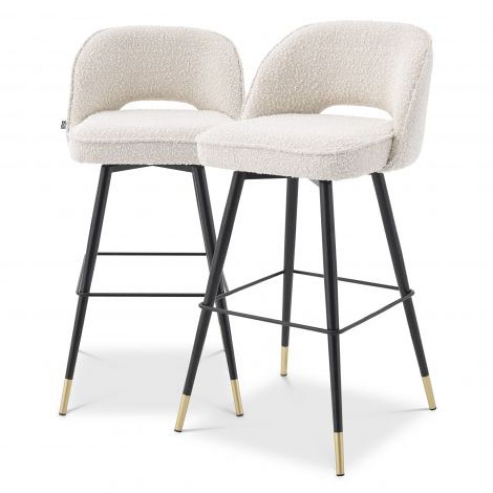 Set 2 scaune de bar rotative tapitat cu Boucle Crem cu picioare din Metal Negru/Auriu H103xL51xA52cm Cliff