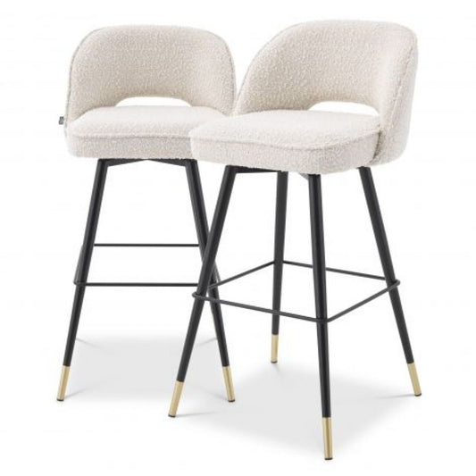 Set 2 scaune de bar rotative tapitat cu Boucle Crem cu picioare din Metal Negru/Auriu H103xL51xA52cm Cliff