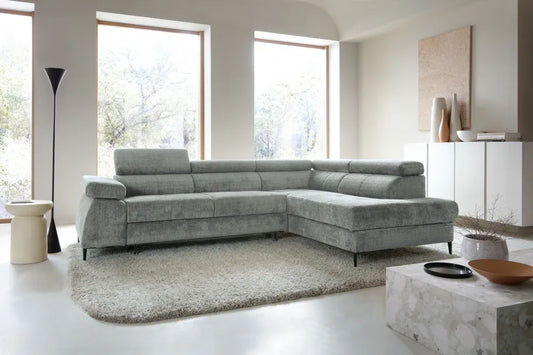 Coltar extensibil tapitat cu Chenille Gri inchis cu lada depozitare Cordoba II