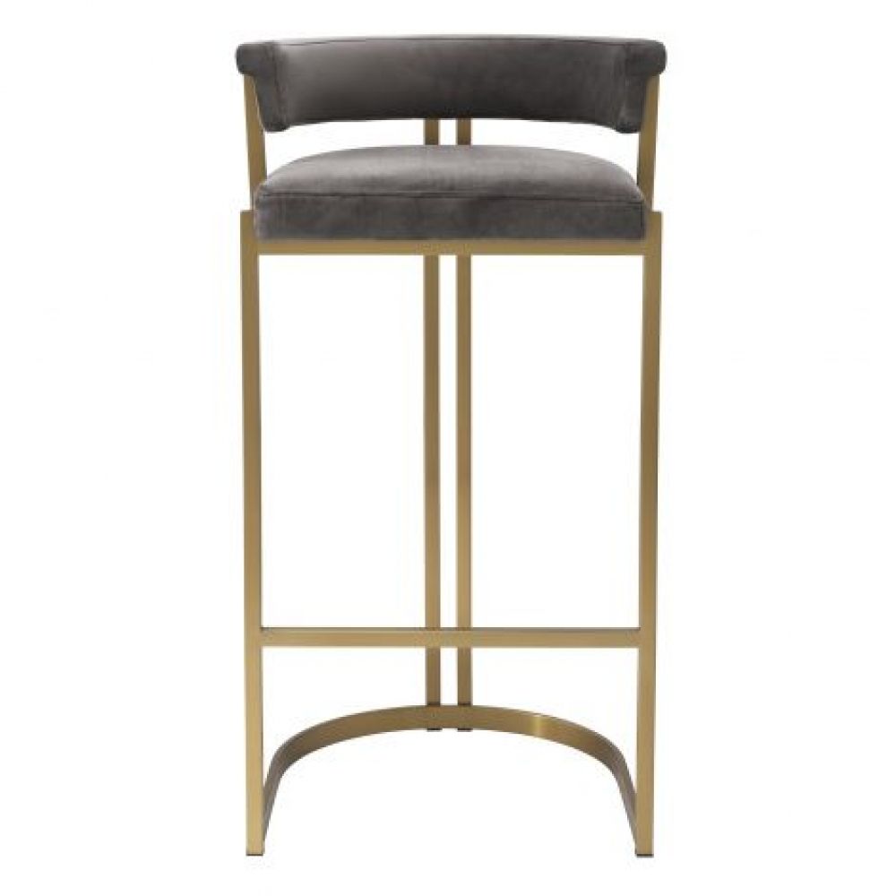 Scaun de bar tapitat cu Catifea Gri cu picioare din Metal Auriu H90xL49xA47cm Dante