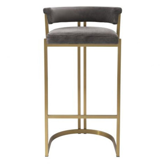 Scaun de bar tapitat cu Catifea Gri cu picioare din Metal Auriu H90xL49xA47cm Dante