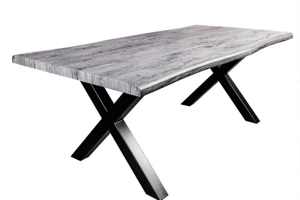 Masa din Derivat din lemn Gri si Metal Negru L200xH76cm Wild