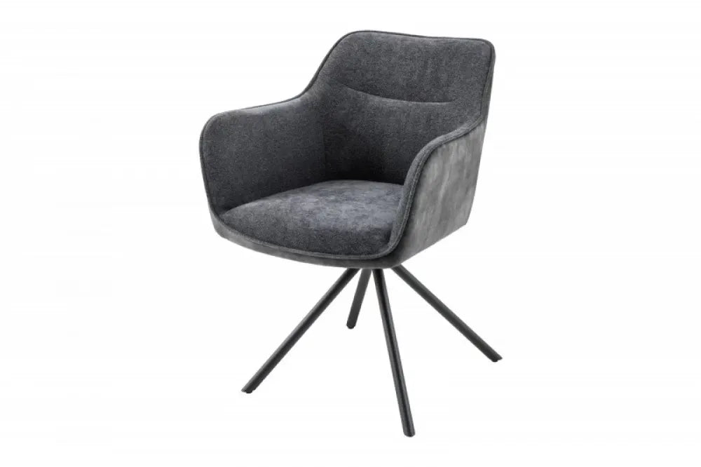 Set 2 scaune tapitat cu Stofa/Catifea Gri inchis cu picioare din Metal Negru H80xL58xA59cm Verona
