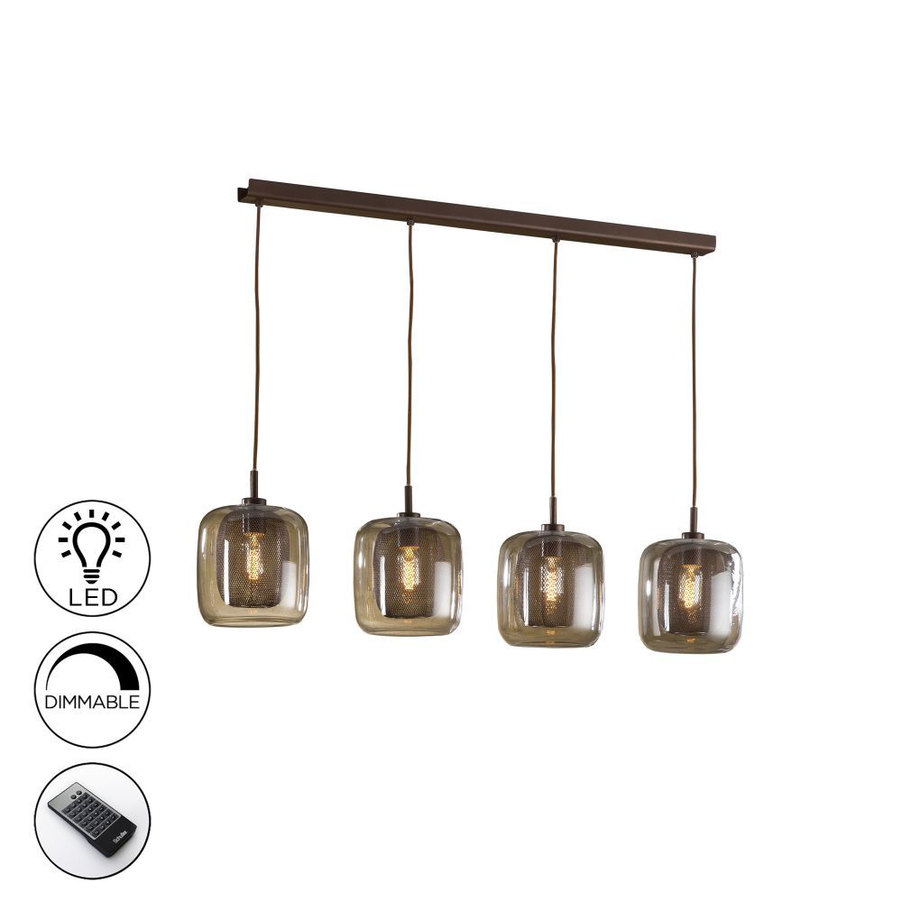 Lustra dreptunghiulara cu inaltime reglabila din Metal Maro cu 4 becuri L107x20xH140cm Fox